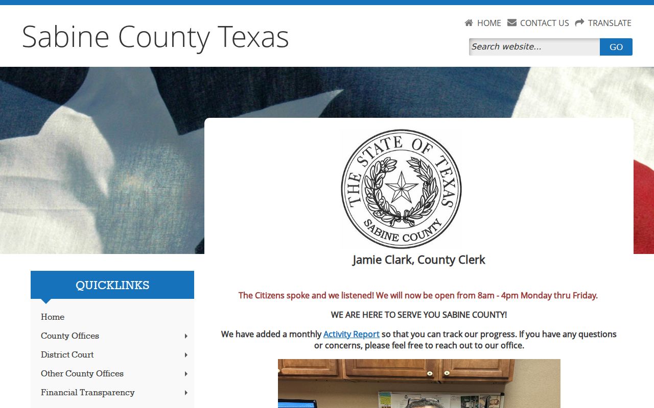 Sabine County warrant records: County Clerk and constitutional County Court contact