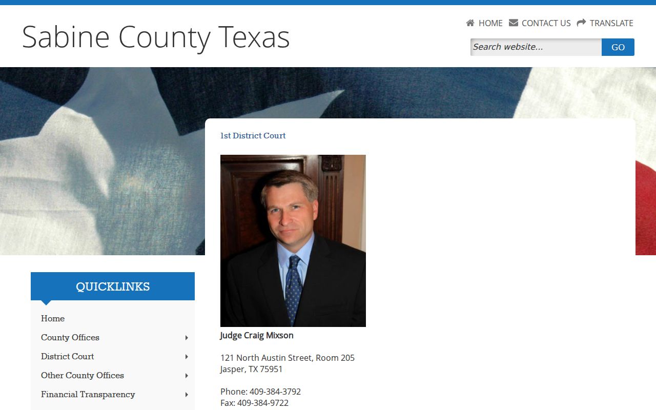 Sabine County warrant records: 1st Judicial District Court contact page