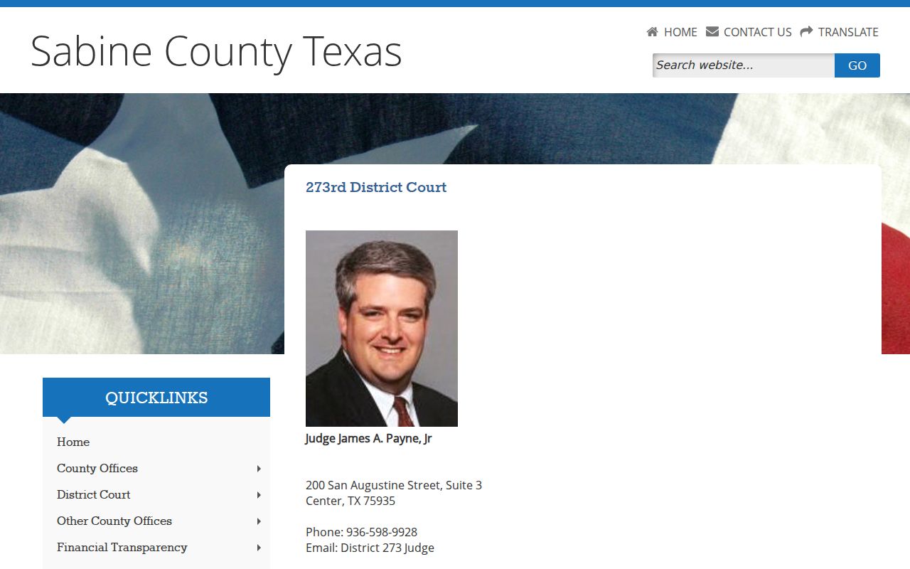 Sabine County warrant records: 273rd Judicial District Court and coordinator contact