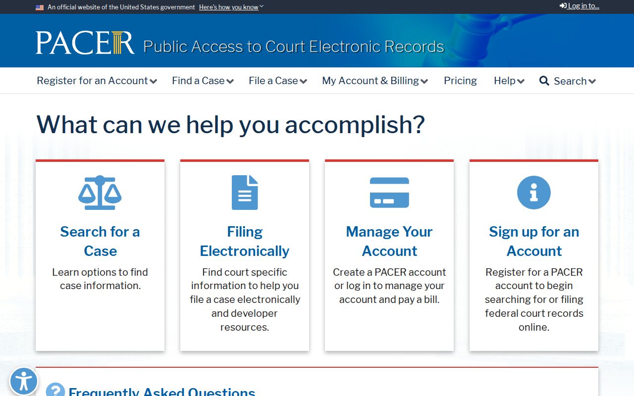 Sabine County warrant records research: PACER federal court case locator and account interface