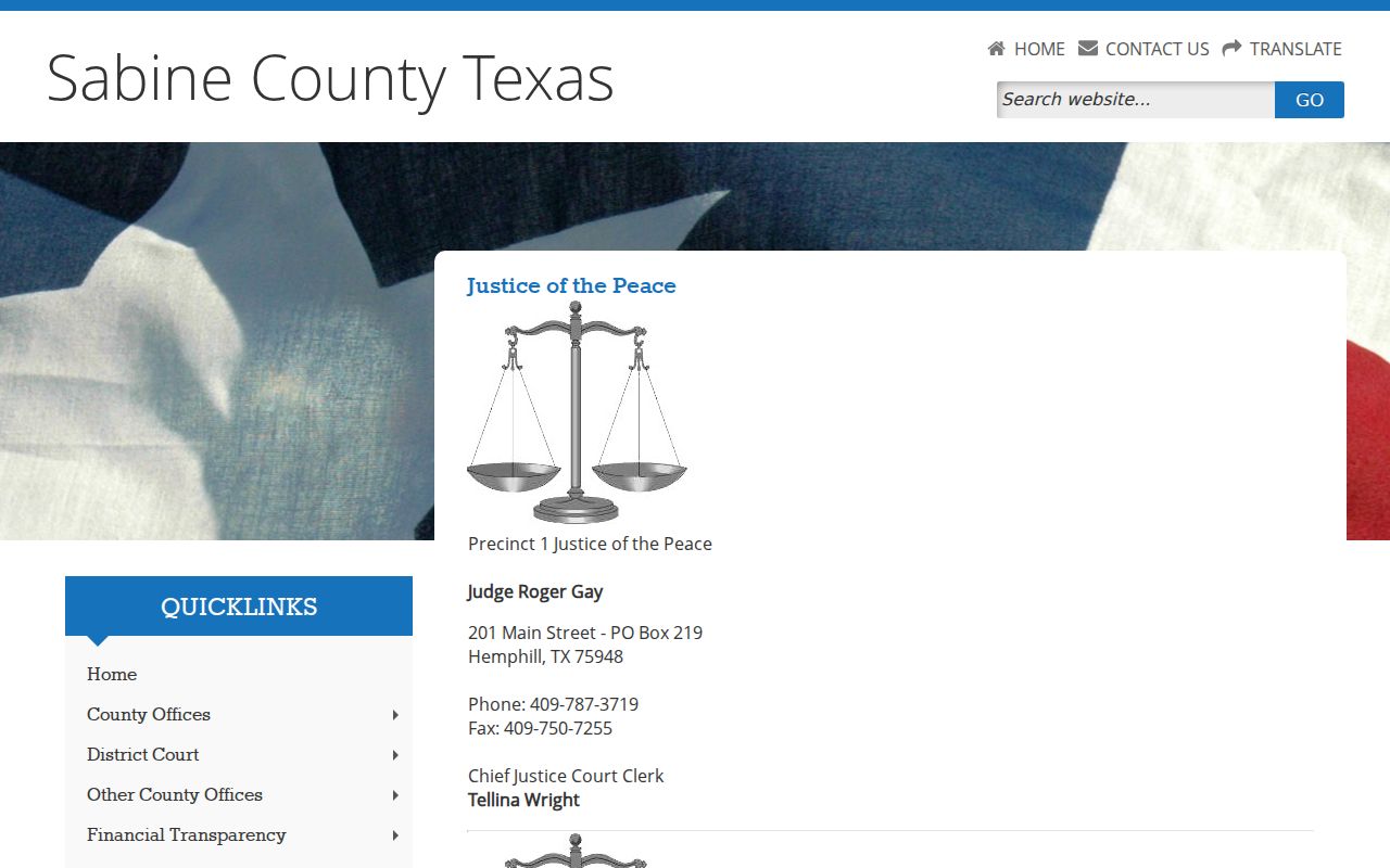 Sabine County warrant records: justice court precinct contacts and online citation link