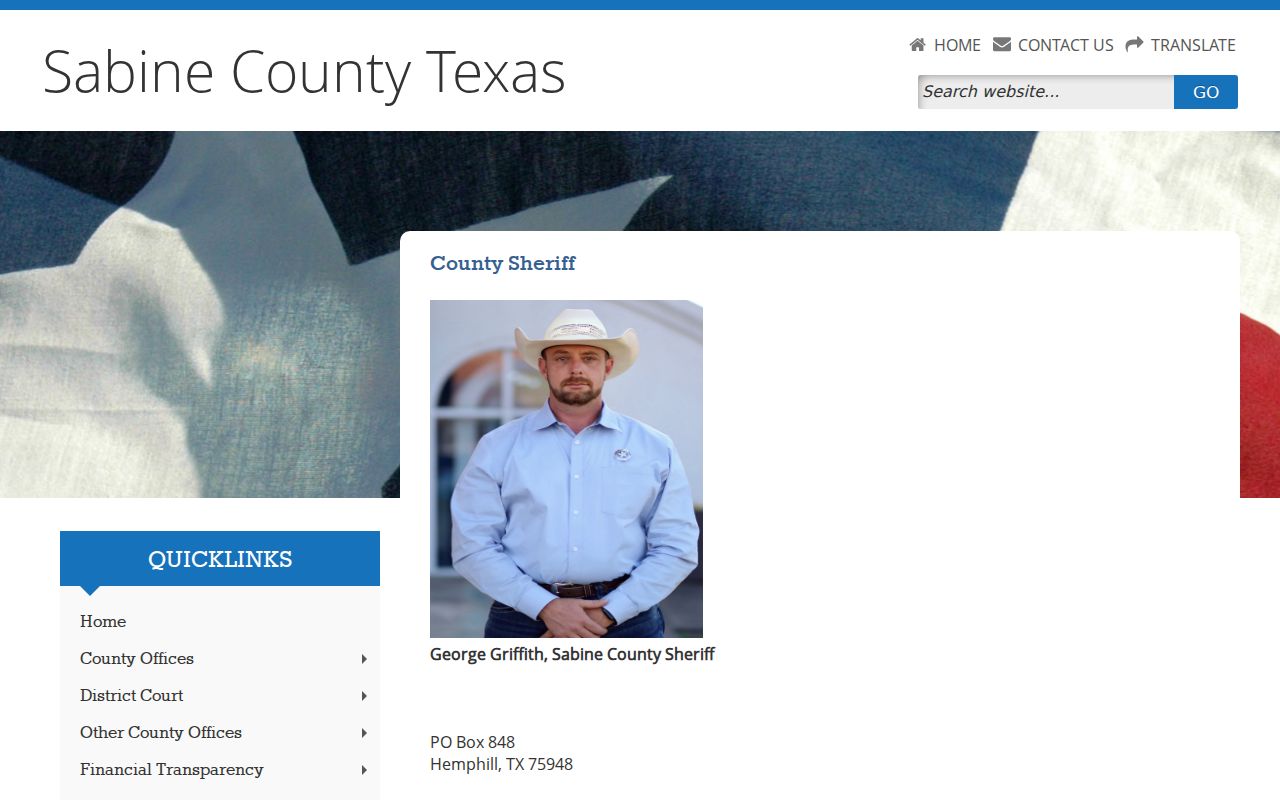 Sabine County warrant records: Sheriff's Office contact card and public records email